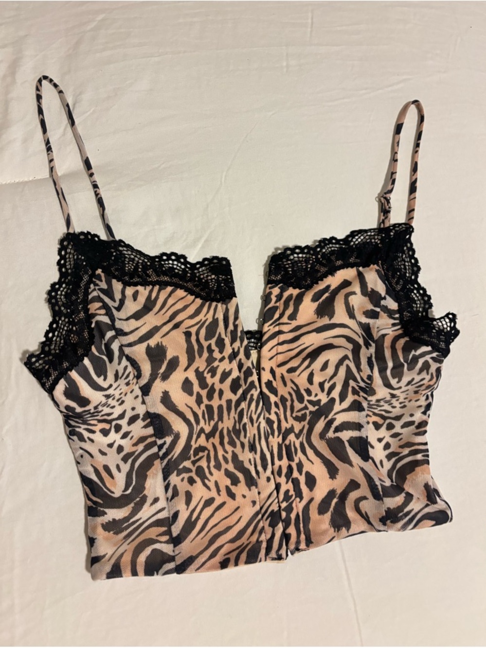 Princess Polly Black & Tan Lace Trim Animal Cami